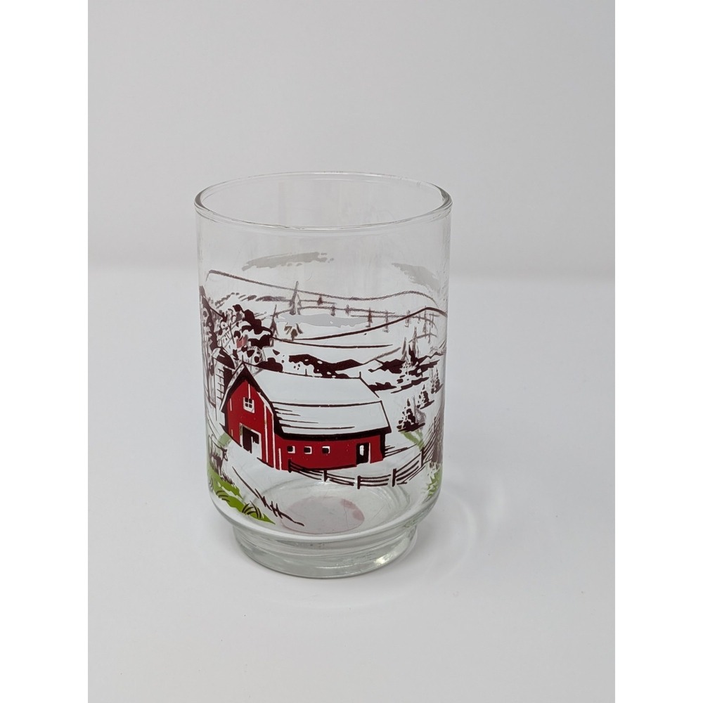 1 Vintage Hickory Farms Red Barn Scene Drinking Juice Glass  10oz.  MCM